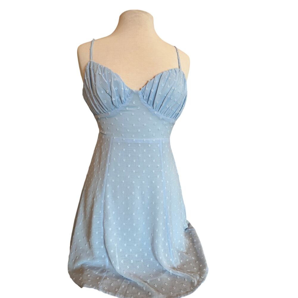 Selfie Leslie Light Blue Swiss Dot Mini Dress Size M